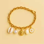 GlowFinch Gold Finish Cowrie Pearl & Coin Charm Bracelet for Women | Trendy Daily Jewellery