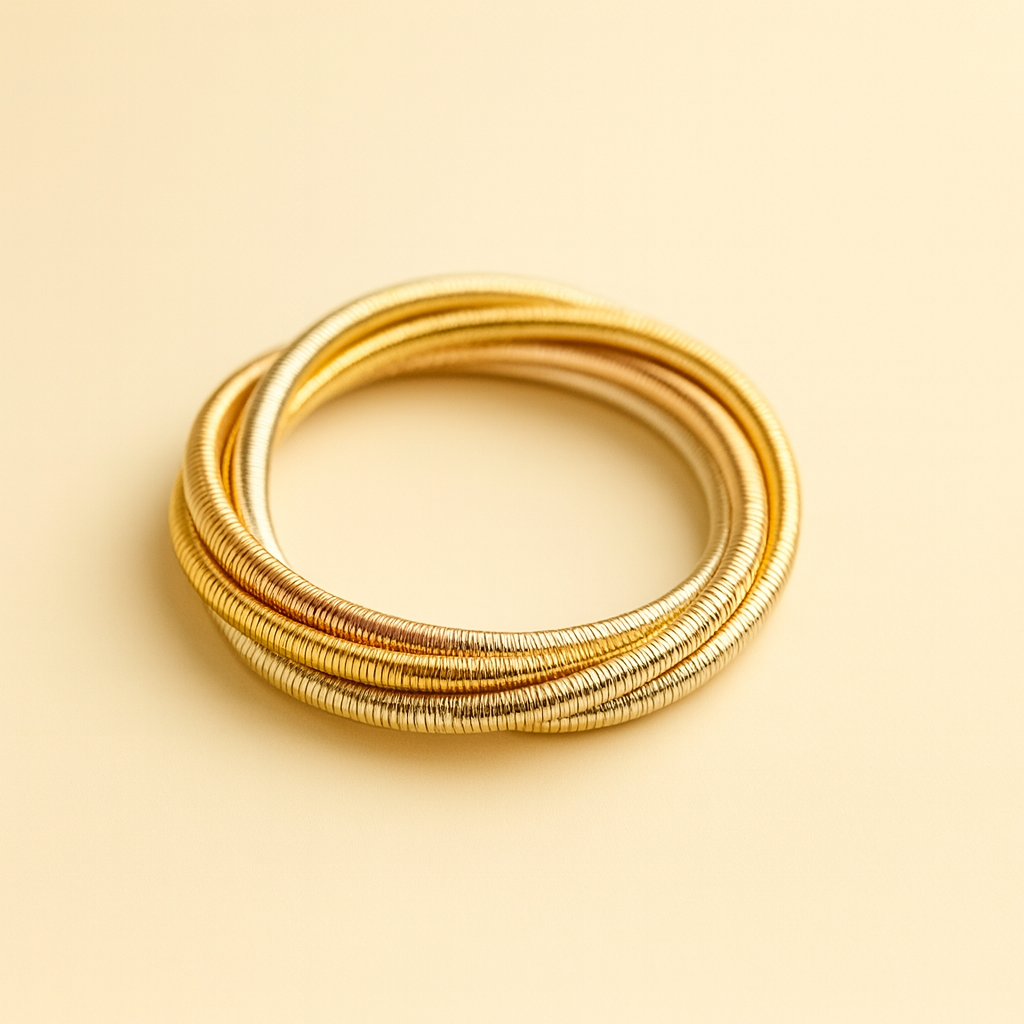 Multi-Tone Twisted Wire Bangle Bracelet for Women – Gold, Silver & Rose Mix