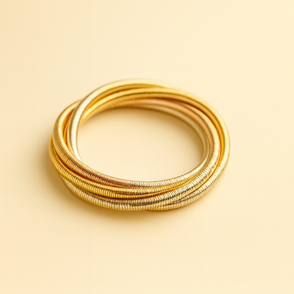 Multi-Tone Twisted Wire Bangle Bracelet for Women – Gold, Silver & Rose Mix