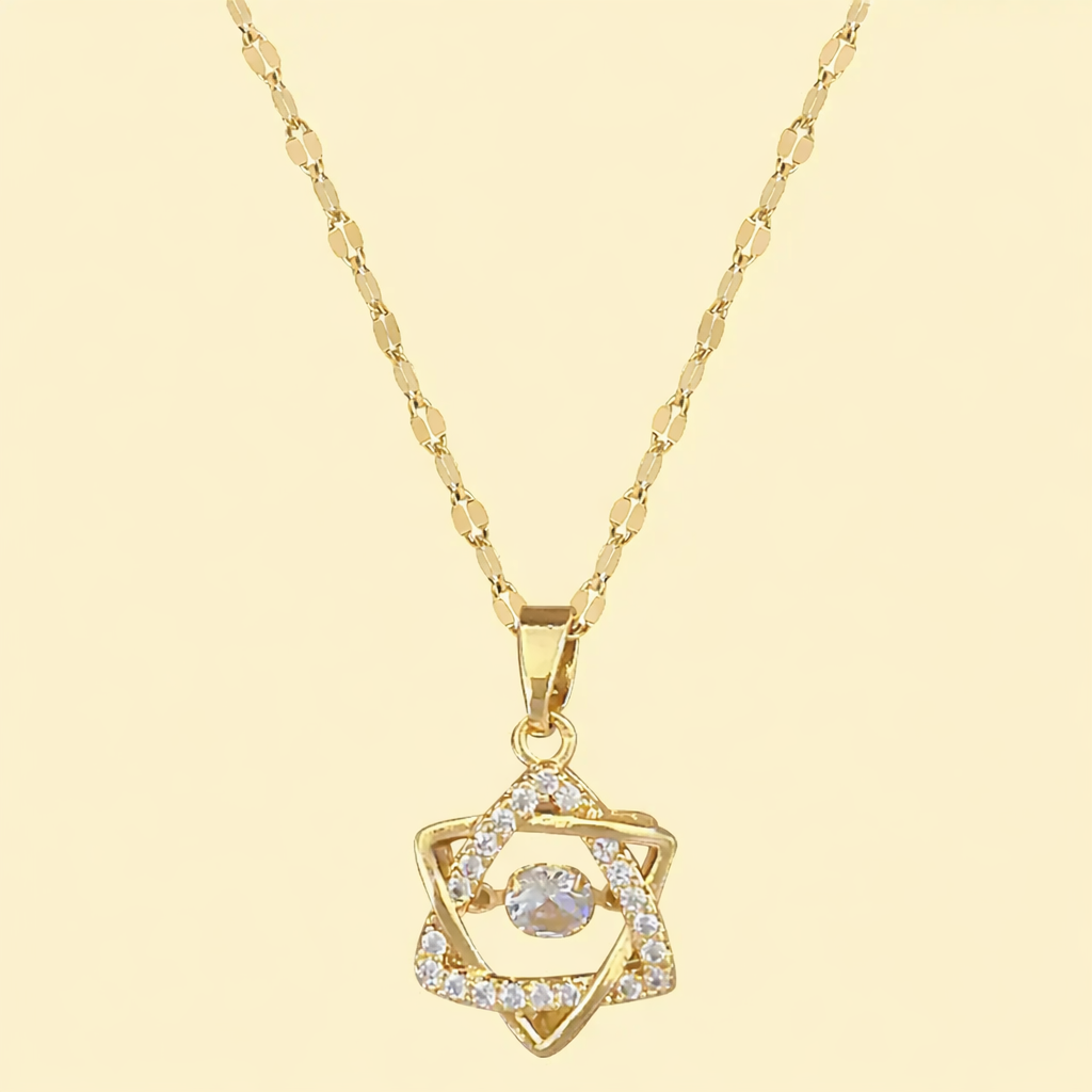 GlowFinch Gold Star Crystal Pendant Necklace for Women | Elegant Geometric Jewellery
