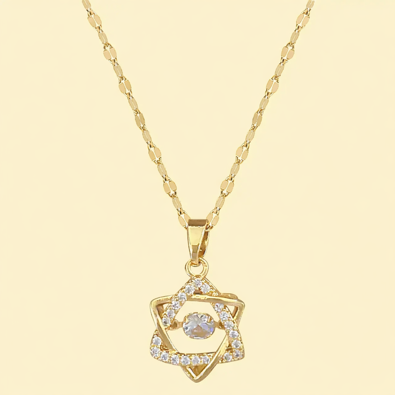 GlowFinch Gold Star Crystal Pendant Necklace for Women | Elegant Geometric Jewellery