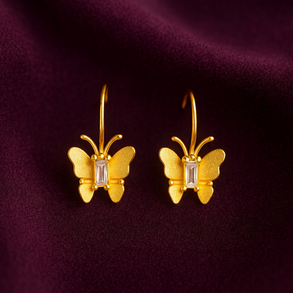 Gold Butterfly Hook Earrings for Women with Crystal Center