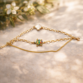 Gold Finish Turtle & Clover Bracelet for Women 3 in 1