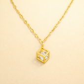 Gold Finish Geometric Cube Crystal Pendant Necklace for Women | Minimal Elegant Jewellery