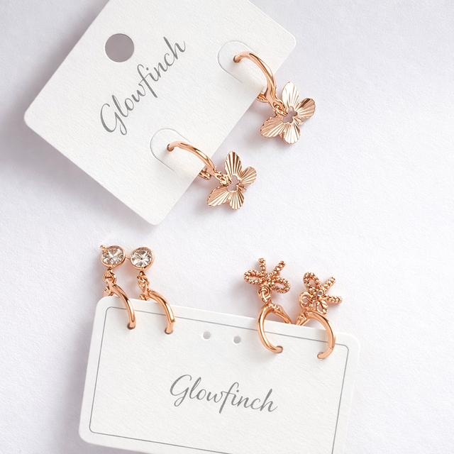 Rose Gold Butterfly Charm Hoop Earrings (3 Pairs) for Women