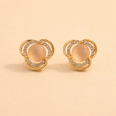 Gold Finish Floral Stud Earrings for Women with Crystal