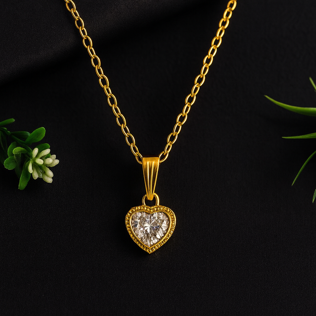 GlowFinch Gold Finish Heart Pendant Necklace for Women | Sparkling Crystal Love Pendant