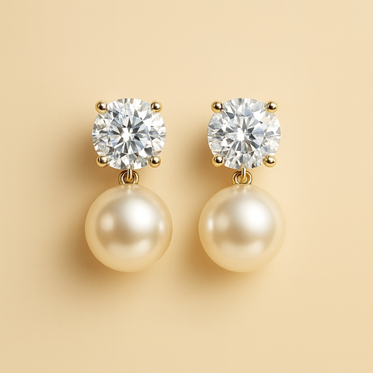 Elegant Pearl & Crystal Silver Stud Earrings