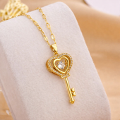 Gold Finish Heart Key Pendant Necklace for Women