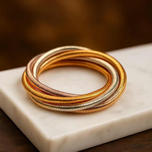 Multi-Tone Twisted Wire Bangle Bracelet for Women – Gold, Silver & Rose Mix