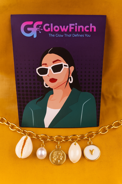 GlowFinch Gold finish Cowrie Pearl & Coin Charm Bracelet for Women | Trendy Daily Jewellery