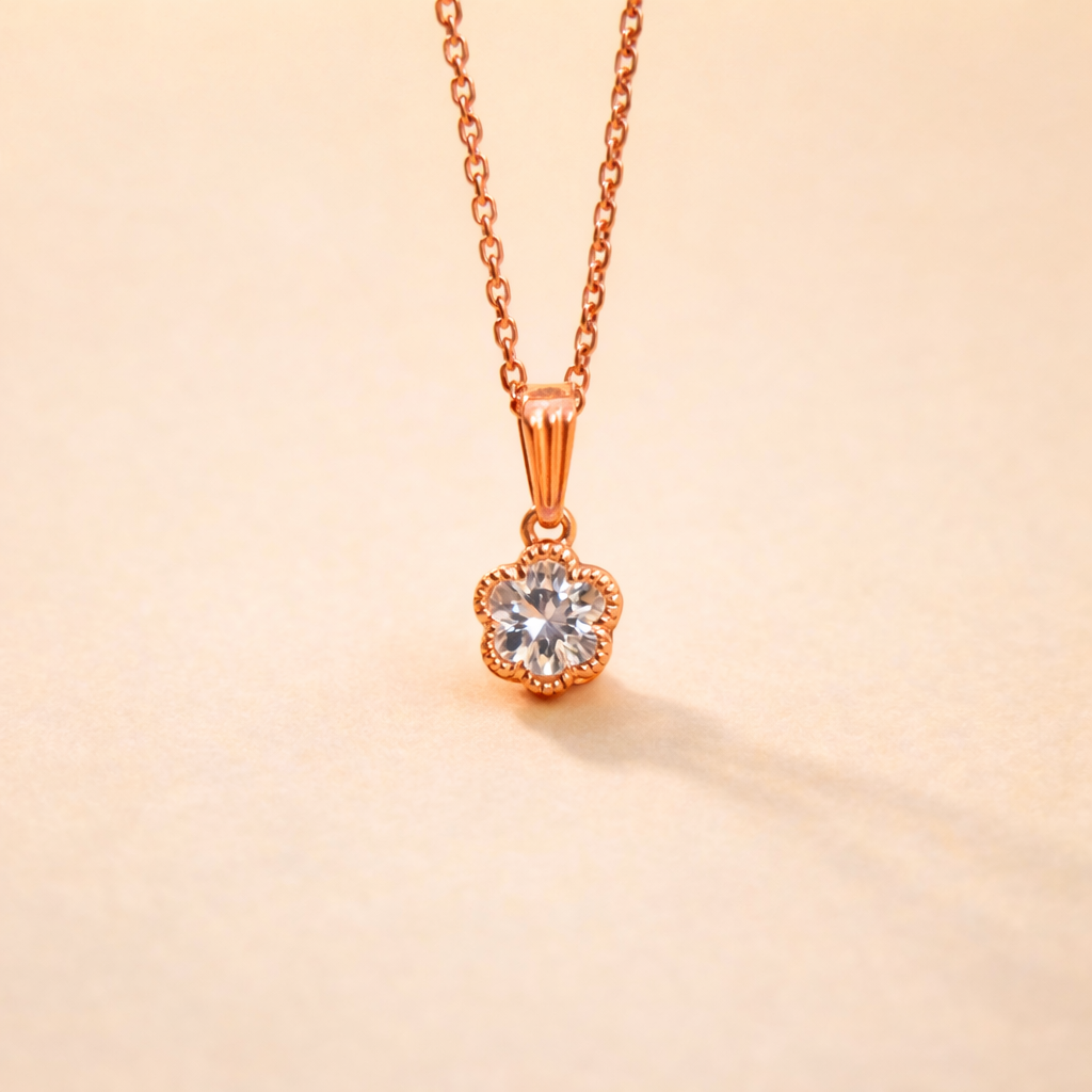 Rose Gold Finish Flower Pendant Necklace for Women