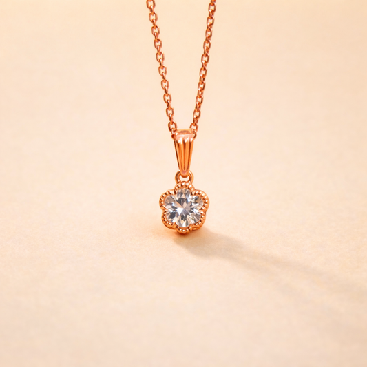 Rose Gold Finish Flower Pendant Necklace for Women