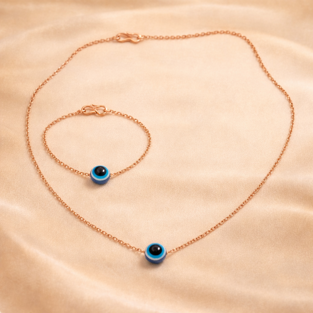 Rose Gold Evil Eye Necklace Set for Women | Minimal Jewelry