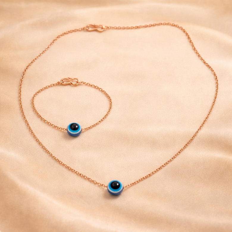 Rose Gold Evil Eye Necklace Set for Women | Minimal Jewelry