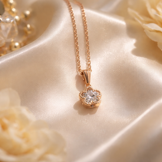 Rose Gold Finish Flower Pendant Necklace for Women