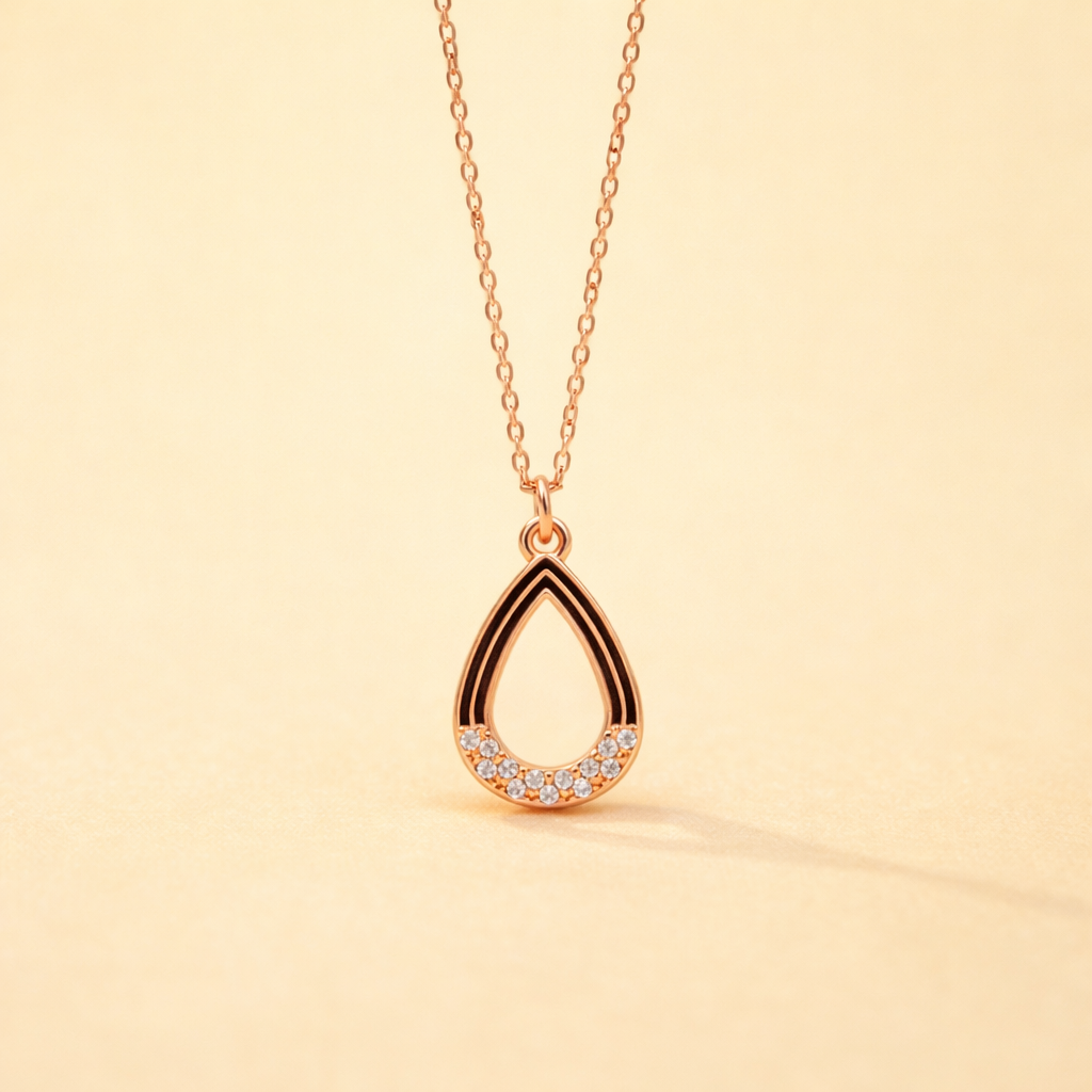 Rose Gold Finish Teardrop Pendant Necklace for Women | CZ Studded
