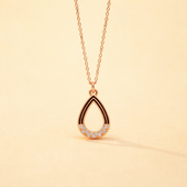 Rose Gold Finish Teardrop Pendant Necklace for Women | CZ Studded