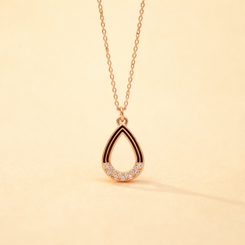 Rose Gold Finish Teardrop Pendant Necklace for Women | CZ Studded
