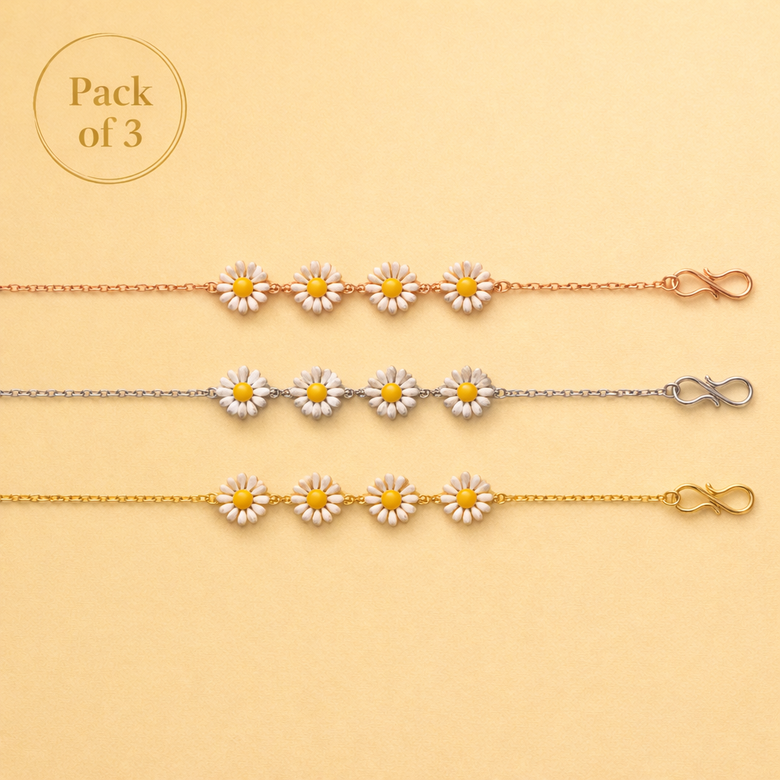Daisy Charm Bracelets Combo Gold Silver Rose for Women