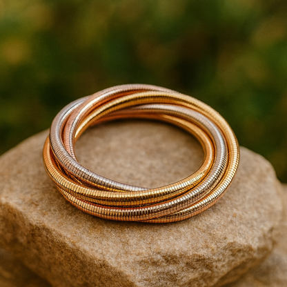 Multi-Tone Twisted Wire Bangle Bracelet for Women – Gold, Silver & Rose Mix