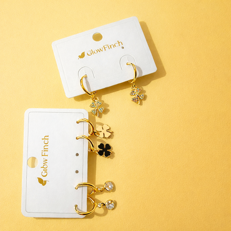 Gold Finish Clover Hoop Earrings for Women | Artificial Jewelry