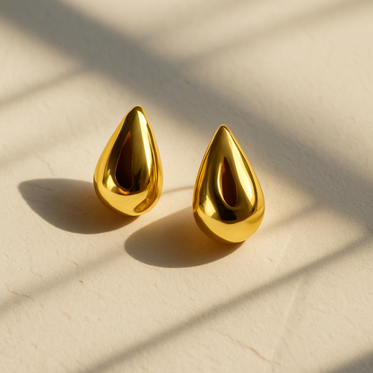 Glossy Gold Teardrop Stud Earrings for Women