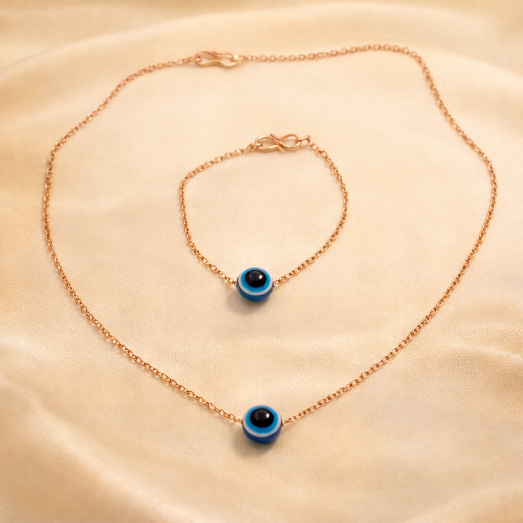 Evil Eye Pendant Necklace Set Gold Finish for Women