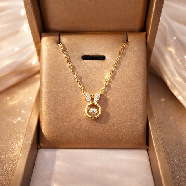 Gold Finish Bunny Pendant Necklace for Women