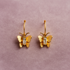 Gold Butterfly Hook Earrings for Women with Crystal Center