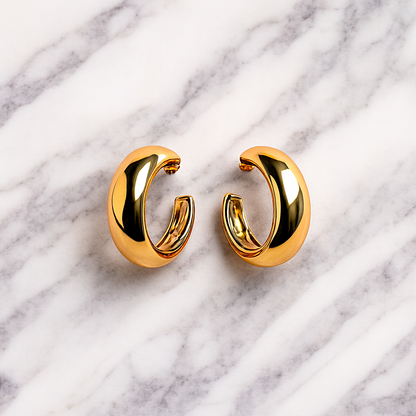 Glossy Gold Chunky Hoop Earrings for Women