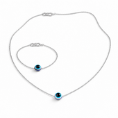 Evil Eye Necklace and Bracelet Set - Silver Finish Protective Jewelry for Women