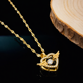 GlowFinch Gold Finish Angel Wing Heart Crystal Pendant Necklace for Women | Symbol of Love & Protection