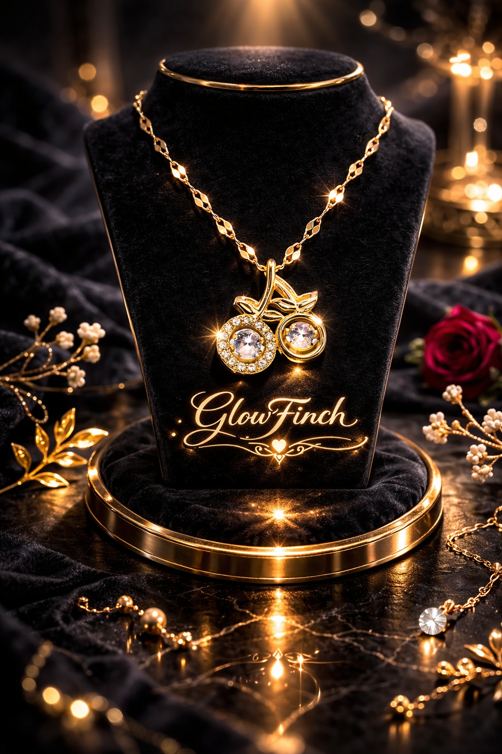 Gold Finish Cherry Pendant Necklace for Women