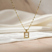 Gold Finish Square Pendant Necklace for Women