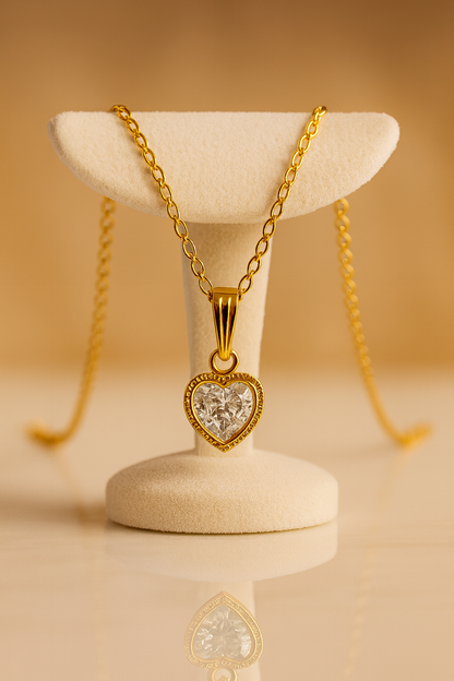 GlowFinch Gold finish Heart Pendant Necklace for Women | Sparkling Crystal Love Pendant