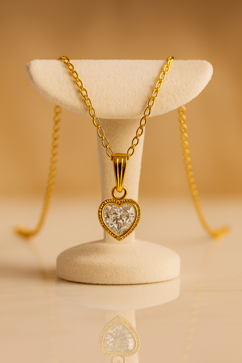 GlowFinch Gold Finish Heart Pendant Necklace for Women | Sparkling Crystal Love Pendant