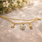 Gold Finish Charm Bracelet for Women with Evil Eye 2 in 1