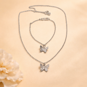 Silver Butterfly Pendant Necklace Set for Women | Elegant Jewelry Gift