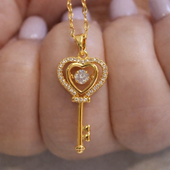 Gold Finish Heart Key Pendant Necklace for Women