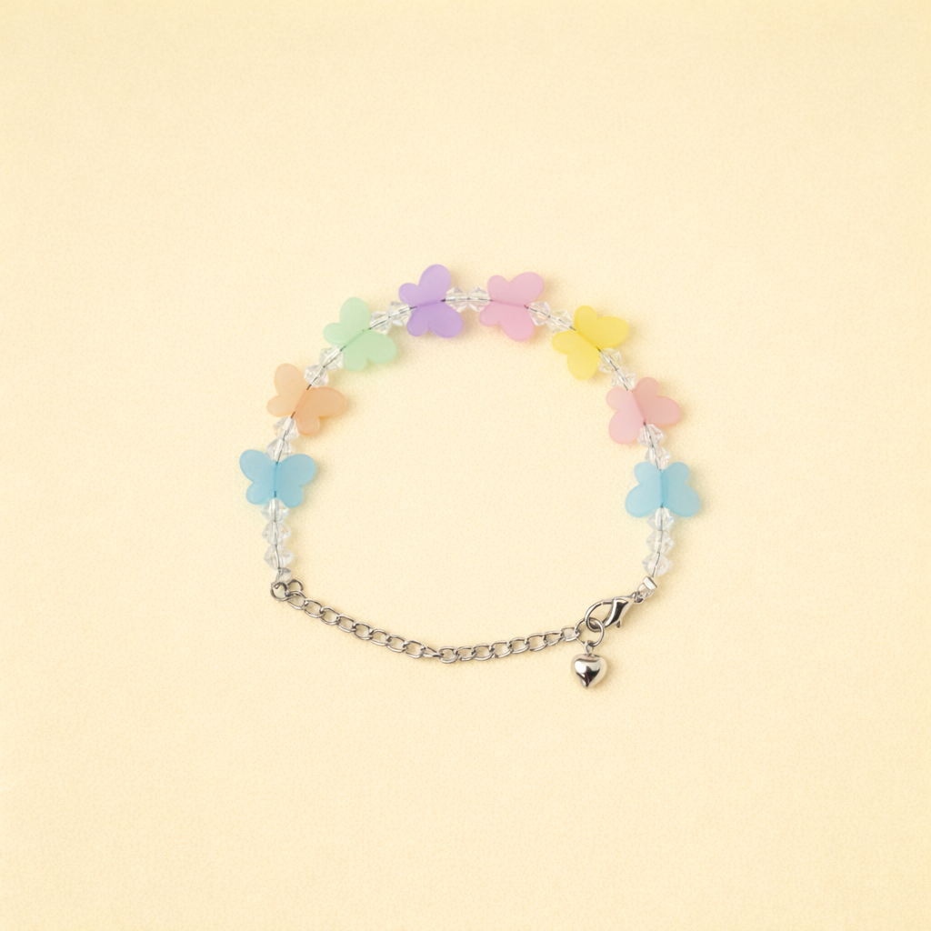 Pastel Butterfly Charm Bracelet for Women | Crystal Beaded