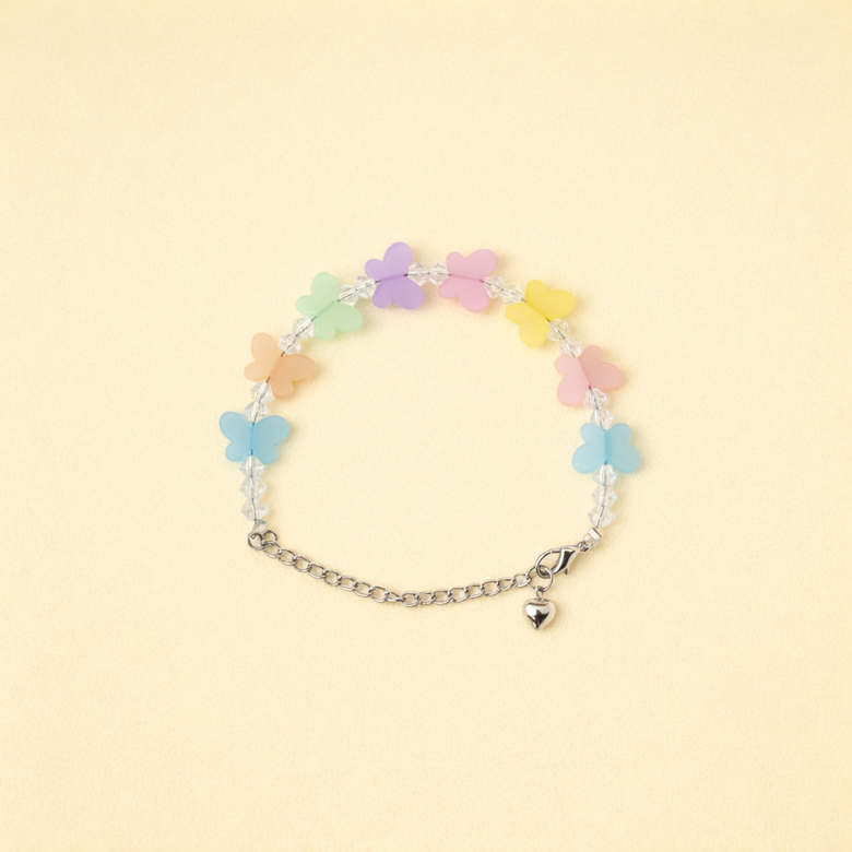 Pastel Butterfly Charm Bracelet for Women | Crystal Beaded