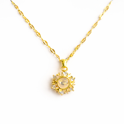 Gold Finish Sunburst Crystal Pendant Necklace for Women