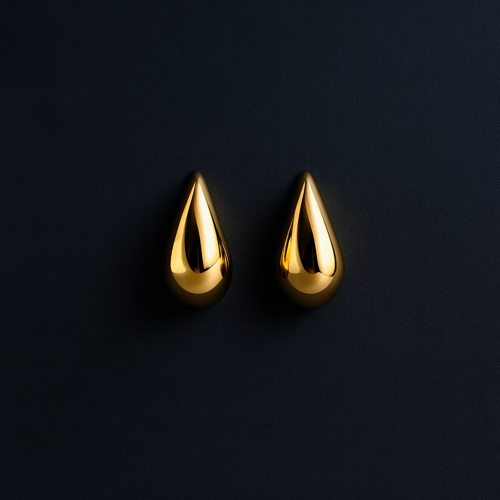 Glossy Gold Teardrop Stud Earrings for Women