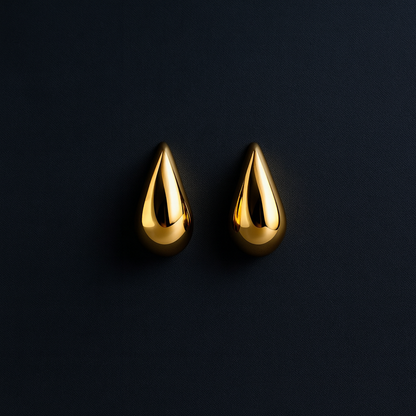 Glossy Gold Teardrop Stud Earrings for Women