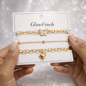 Gold Finish Charm Bracelet for Women – Butterfly Heart 3 in 1