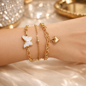 Gold Finish Charm Bracelet for Women – Butterfly Heart 3 in 1