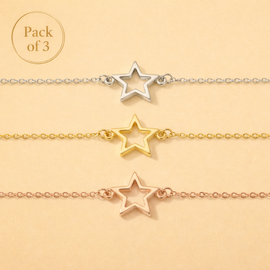 Star Charm Bracelets for Women Gold Silver Rose Gold Combo