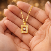 Gold Finish Square Pendant Necklace for Women
