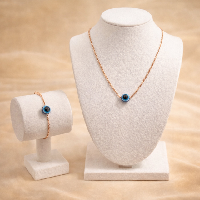 Evil Eye Pendant Necklace Set Gold Finish for Women